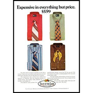 1970 Fruit of the Loom Dress Shirts Vintage Print Ad Mens Fashion 70s Wall Art
